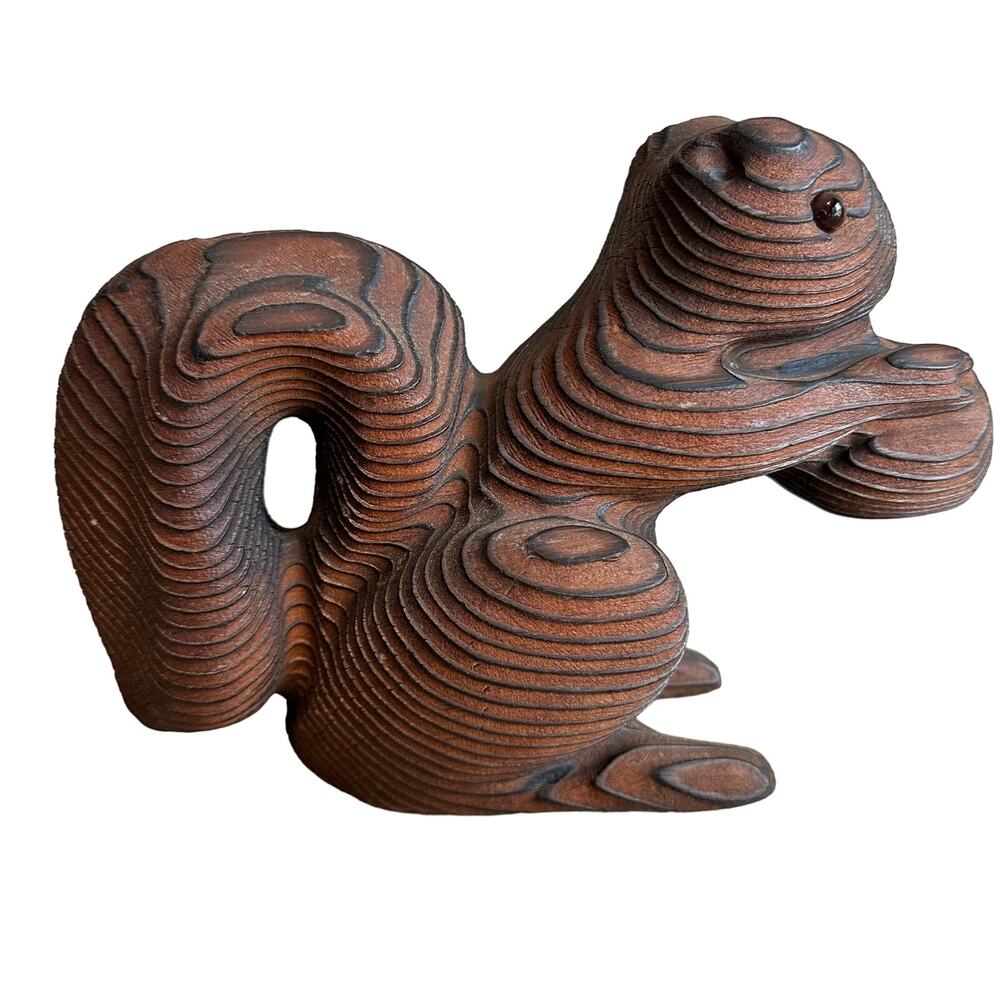 Vintage Folk Art Cryptomeria California Redwood Wood Carved Squirrel Figurine